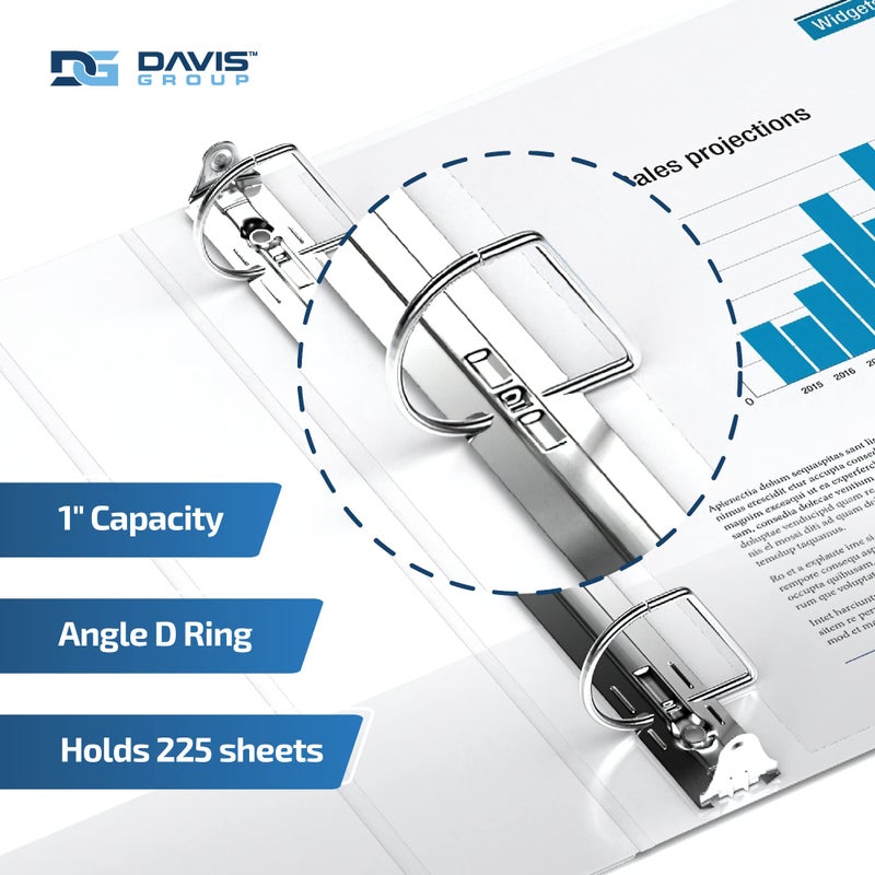 Davis Group مجلدات EasyView Premium بحجم 1 إنش مع أغطية شفافة، مجلدات 3 حلقات للمدرسة أو المكتب أو المنزل، دفاتر مجلدات ملونة، عبوة من 6، حلقة D، بيضاء - Image 2